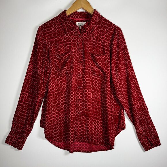 Holding Horses Anthropologie Blouse Womens Size 2 Red Geometric Button Down Boho - Picture 1 of 13